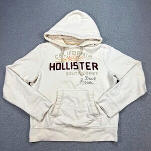 Y2K Hollister Hoodie Men's Large White Fleece South Coast Beach Pullover